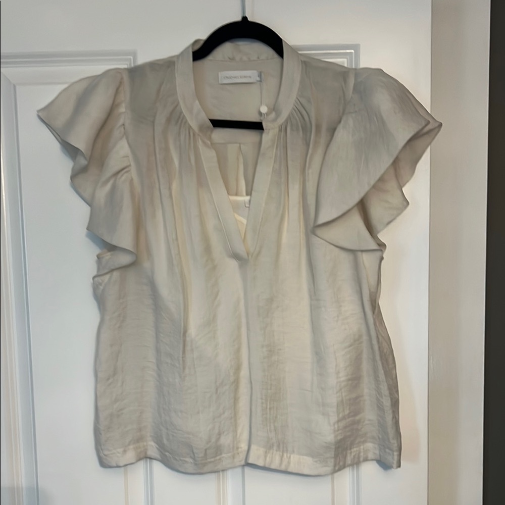 Jonathan Simkhai Elegant White Ruffle Sleeve Top Size Medium - Picture 2 of 4